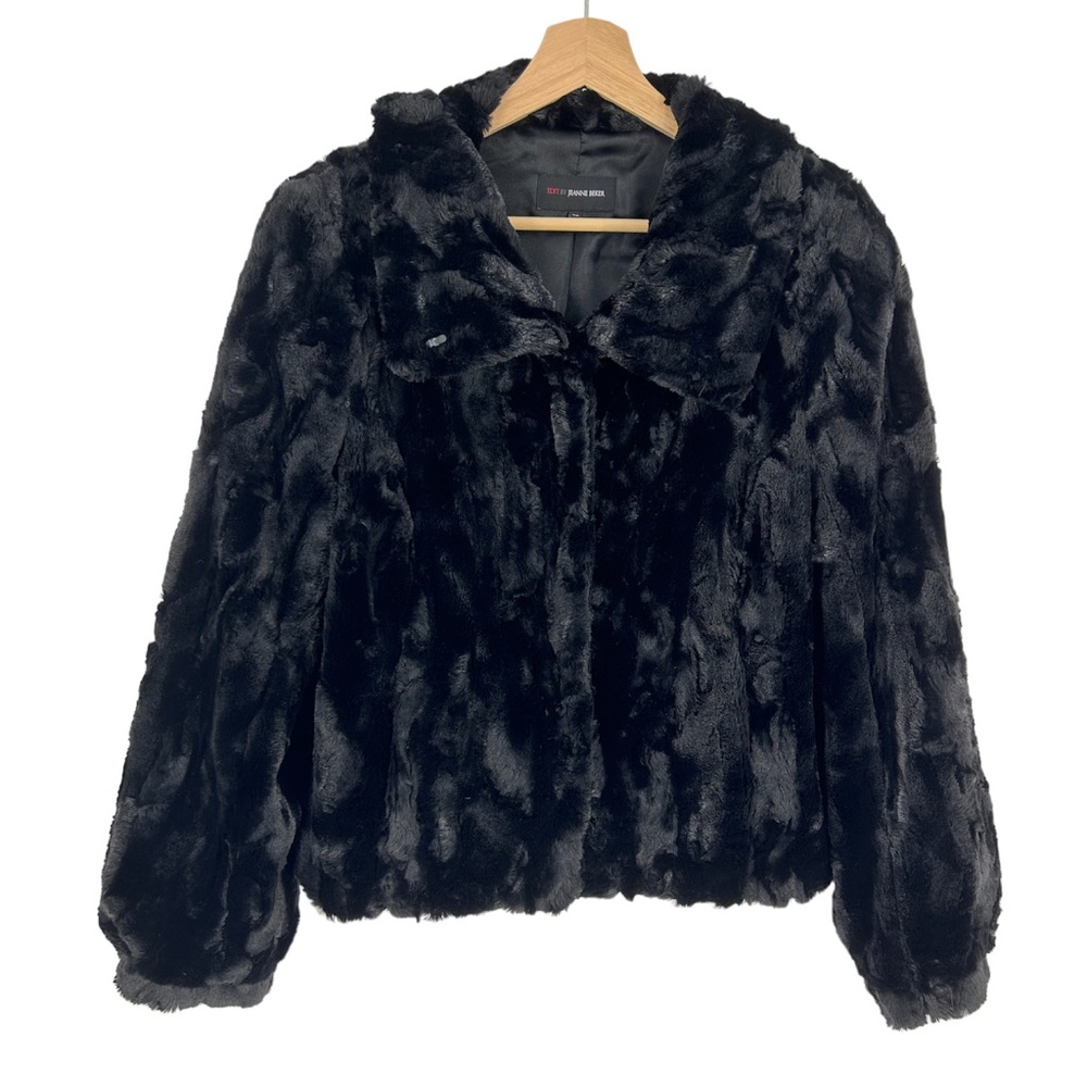 Jeanne Beker Black Faux Fur Collared Jacket